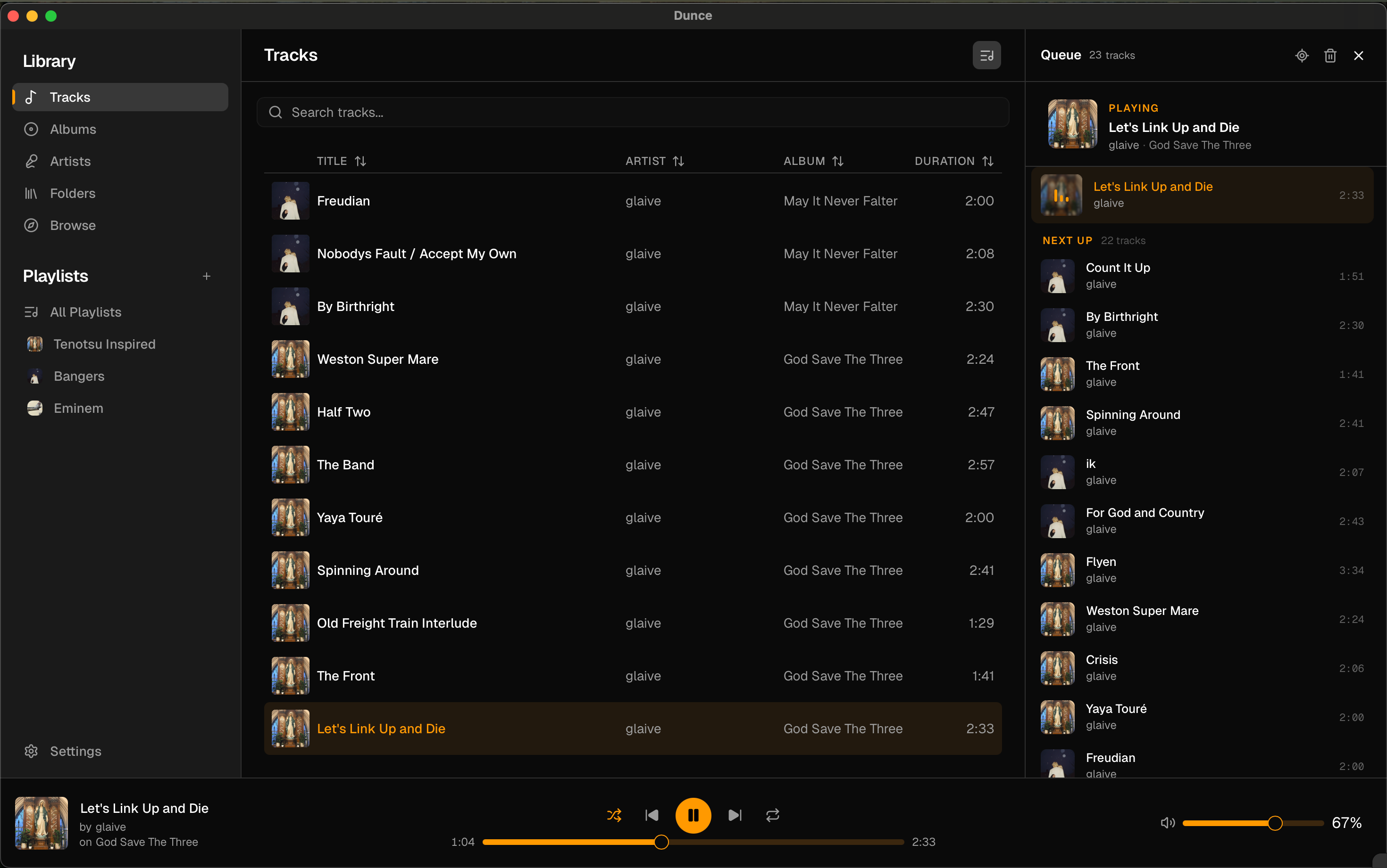 Dunce Player app interface